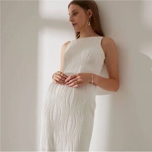 RIHOAS White Textured Midi Dress